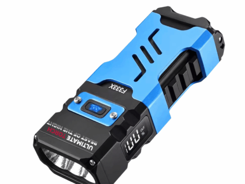Blue and black rechargeable flashlight
