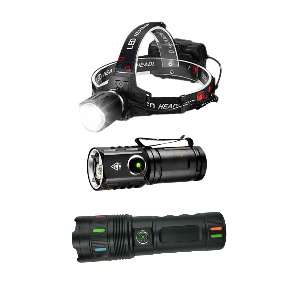 Ultimate 3-in-1 Lighting Combo – 6500 lm Torch + 4000 lm Headlamp + 2000 lm Pocket Light