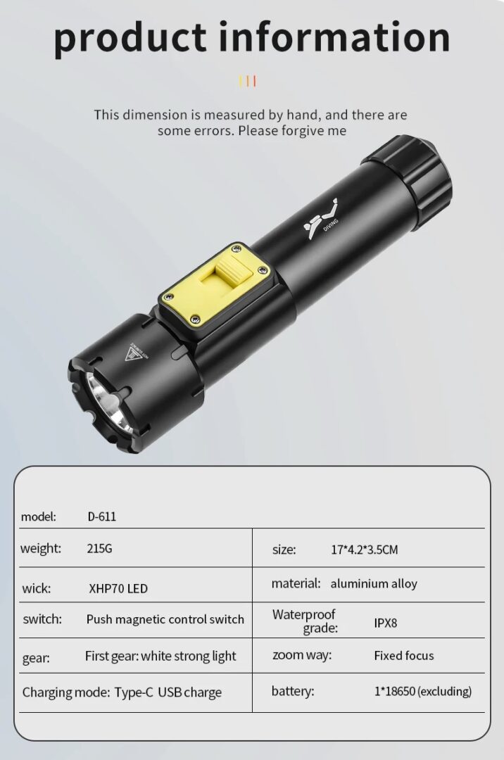8000 lm Ultimate Torch® D-611 Pro Diving Flashlight –Beast of the Depths - Image 6