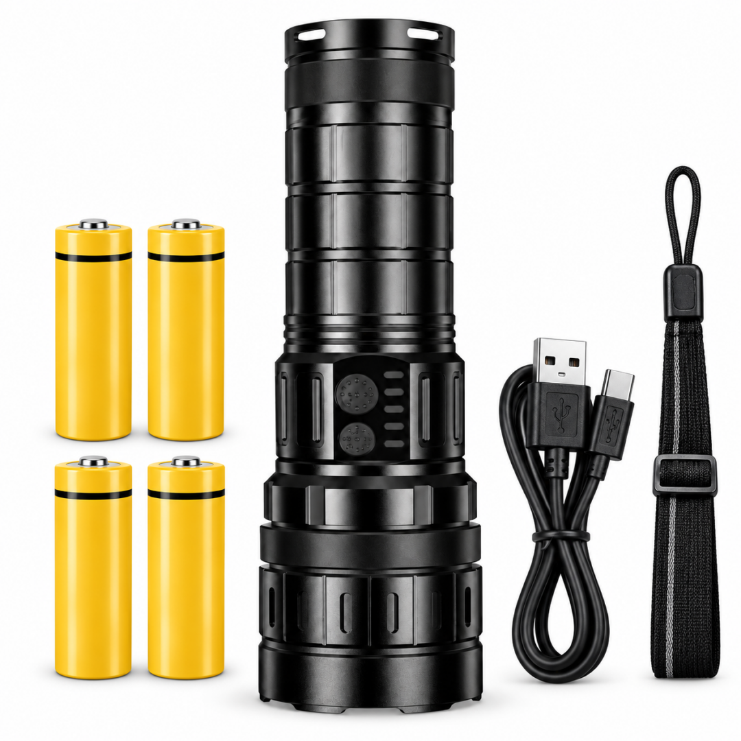 25,000LM Laser LED Ultimate Torch – Long-Range Rechargeable